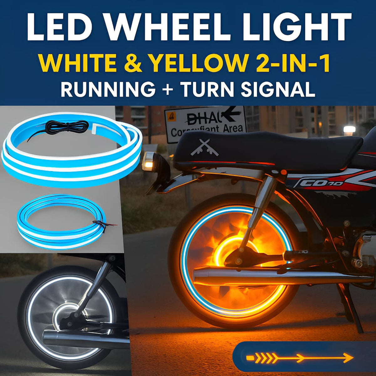 01 Pcs Trending Hub Universal Bike Strip Light – Dual Color Turn Signal